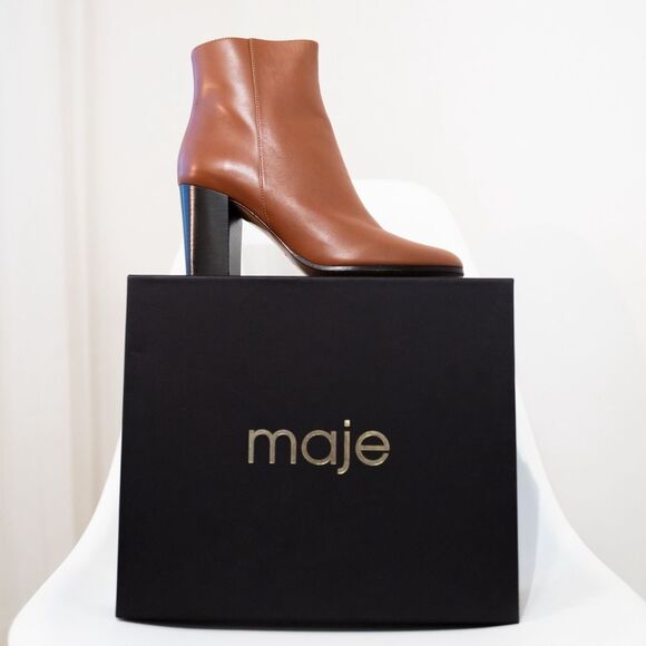 NEW Maje Flixy Cognac Block Heel Booties Brown Boots Size 39 NIB - Picture 4 of 10